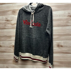 Banff Canada Hoodie Sweatshirt Size L Dark Gray Heathered Striped Waist Band